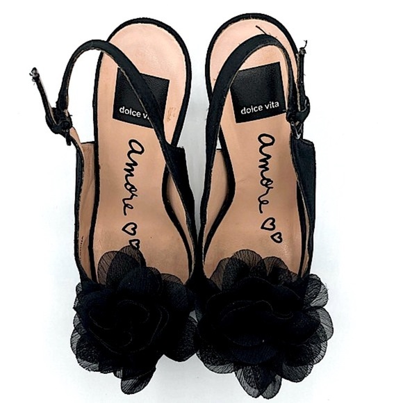 Dolce Vita “Bess” Black Platform Heels with Sheer Petals Embellishment, size 8.5 - Picture 14 of 16